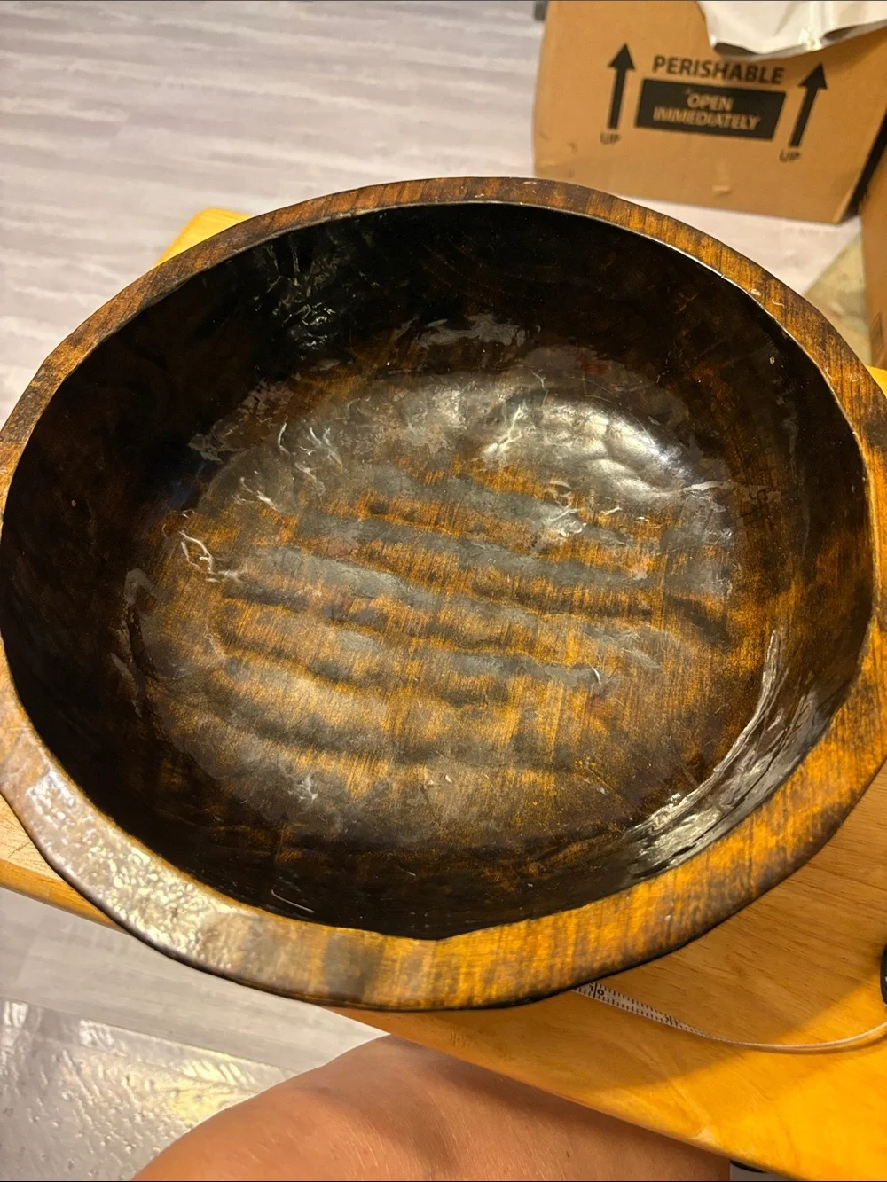 Hand-Finished Dark Brown Wooden Serving Bowl